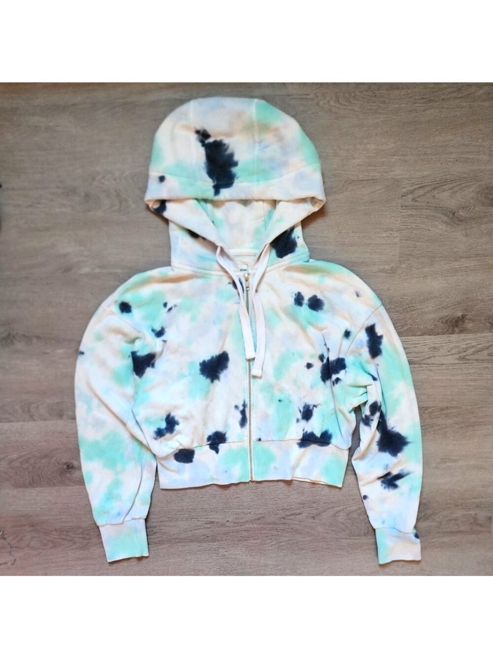 Reflex Women's Full Zip Tie-Dye Cropped Long Sleeve Hooded Sweatshirt Medium M